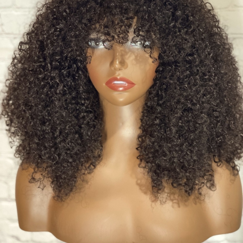 Kinky curly human hair Afro wig with bangs | Afro wig with bangs| curly wig